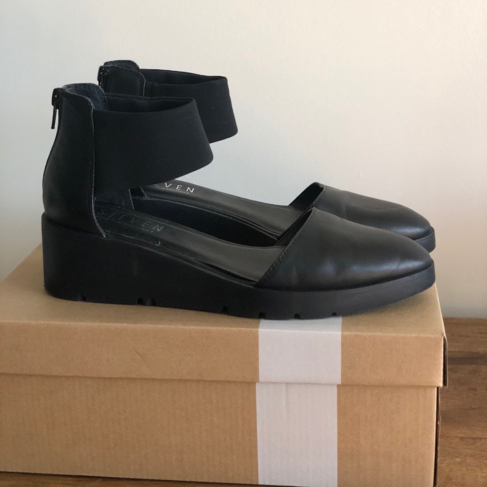 Steven Black Brava Wedge Almond Toe Ankle Strap